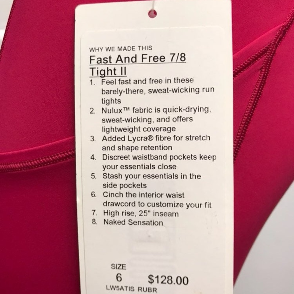 Lululemon fast n free 7/8 length size 6